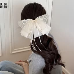 Elegant Versatile Chiffon Floral Print Bow Ponytail Clip Headwear For Women Girls Sweet Bow Ribbon Hair Clip Hair Accessories