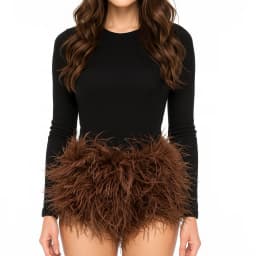 Real Ostrich Feather Fur Short Pants Hot Pants Sex Fashion 23A0409