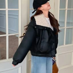 2026 Winter New Thick PU Leather Coat Women Cropped Fluffy Lapel Collar Padded Jacket Female Zip-up Streetwear Cool PU Parkas