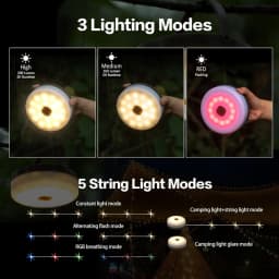 Solar Camping String Lights Waterproof Camping Lights with 8 Lighting Modes Rechargeable Outdoor Camp Lamp Portable Tent Lantern