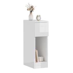 BonChoice Slim Tall Bedside Table Cabinet High Gloss with Drawer & Storage Space for Bedroom, Narrow Sofa Side Table