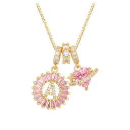 Women's A-Z Initial Letter Pendant Necklace Snake Chain Initial Alphabet CZ Pink Heart Necklace Adjustable Size Hypoallergenic