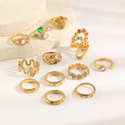 MamacitaSlay 316L Stainless Steel Multicolored CZ Stackable Ring 18K Gold Plated Vintage Waterproof Jewelry For Women Daily Wear