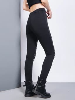 EAM High Elastic Waist Black Brief Long Rivet With Fleece Casual Pants New Trousers Women Fashion Autumn 2026 1DH7172