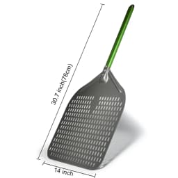 12" Hard Anodized Perforated Pizza Peel Rectangle Pizza Turning Shovel Set Aluminum Pizza Peel Paddle 40cm Long Silicone Handle