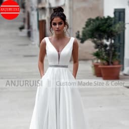 Simple A Line Wedding Gown For Women 2026 V Neck Soft Satin Wedding Dress Reception Party Bride Gown Vestido De Noiva