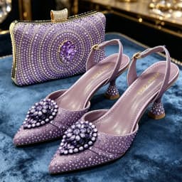 Crystal Rhinestone Heels & Clutch Bag Set Pointed Slingback Heels Women Wedding Prom Party Elegant Formal Matching Shoe Purse
