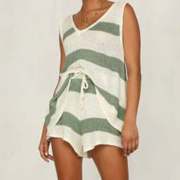 2024 Summer Fashion Casual Deep V-Neck Back Heart Tie Knit Women's Sweater Set Two-Piece Casual Party Trend Wear