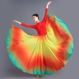 Women's 360-720 Degrees Big-hem Dance Skirts Gradient Color Chiffon Maxi Skirts Elastic-waist Elegant Square Dance A-line Skirts
