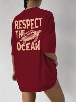 Respect The Ocean Green Turtle Print T-Shirts Women Casual Fashion T Shirt Breathable Cotton Short Sleeve O-Neck Street Clothing