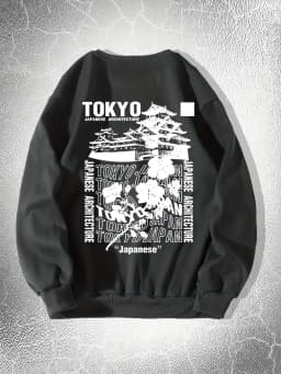 Japanese Tokyo Sakura Printing Spring Casual Women Pullover Sweatshirt Warm Soft Hoodies Loose Crewneck Fleece Female Clothing