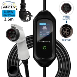 AFEEV Portable EV Charger Type2 IEC62196-2 16A EVSE Fast Charging Cable Type1 SAE J1772 Wallbox 3.5KW GBT Electric Car Charger