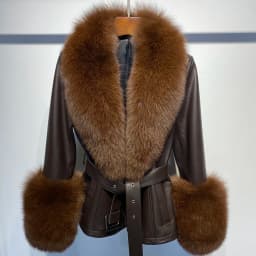 YOLOAgain Real Fox Fur Collar Genuine Leather Jacket Women