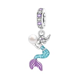 Blue Charm 925 Sterling Silver Ocean Pearls Betta Fish Pendant Birthday Party Gift for Women Bracelet Necklace DIY Beads Jewelry