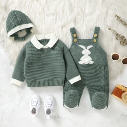 Baby Clothes Sets Winter Warm Knit 3pcs Infant Girls Sweaters Pullovers+Rompers+Hats Outfits Sets Autumn Toddler Boys Suits 0-9m