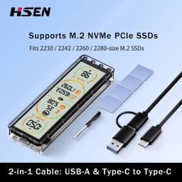 10Gbps Transparent M.2 SSD Enclosure with Built-in Smart Display USB 3.2 Gen2 Type-C External SSD Case,Supports NVMe & SATA Dual