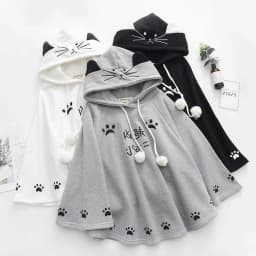 plus Size Print Hooded Cloak Autumn Winter New Style Japanese College Style Women's Loose Fit Sweatshirt Middle Length