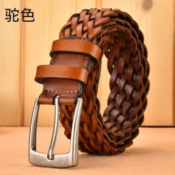 3.4cm Width Brown Real Cowhide Braided Belt Casual Needle Buckle Head Layer Hollow Hand Woven Fashionable Personalized Trouser