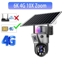 Solar Outdoor Surveillance Camera 4G Sim 6K 12MP Three Lens 10 Digital Zoom Wireless Cctv PTZ IP66 Security Solar Panel Cameras
