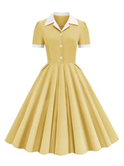 Tonval Notched Collar Summer Formal Long Dresses for Women Pockets Elegant Midi Length Vintage Style Flare Dress