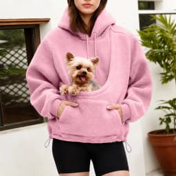 Women Fall And Winter Casual Fleece Solid Color Pet Pocket Hooded Sweatshirt Funny Adjustable Hem Pullover Hooded Women Pullover