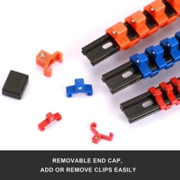 ABS Socket Organizer 1/2 inch 3/8 inch and 1/4 Clip Drive Socket Rail Holders Heavy Duty Socket Racks with Red Blue Black Clips