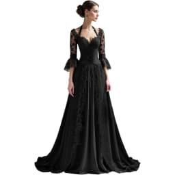 Customized Elegant Gothic Wedding Dresses for Bride 3/4 Sleeves Black Lace Appliques Bridal Gowns A-Line Sweet Wedding Gowns