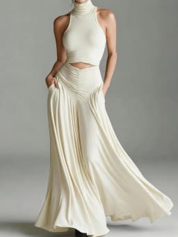 Women's Turtleneck Sleeveless Pullover Short Top with Maxi Skirts Two-Piece Set Casual Elegant Holiday Simple Outfit Streetwear