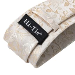 Hi-Tie Champagne Ivory Floral Solid Design Silk Wedding Tie For Men Quality Hanky Cufflink Fashion Nicktie Business Dropshipping