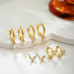Dainty Zircon Small Stackable 14k Gold Plated Earrings Set for Women Multiple Piercing Cartilage Huggie Hoop Earring Jewelry