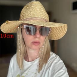 Metal letter beige straw hat handmade design hat pearl chain summer sun hat new letter hat beach women gorras para hombres