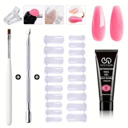 Salon & Home Nail Art Kit - 0.51oz Odorless Quick Build Gel Extension Set with 20 Nail Forms & Tools | Professional UV Sculpting