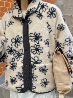 Korean Style Double-Sided Wear Floral Pattern Loose Women's Jacket Winter Warm Cotton Coat Short Sleeve Zipper Closure
