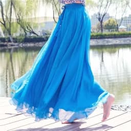 High-grade Double Layer Skirts Spring Summer Elastic High Waist Large Swing Gauze Chiffon Skirt A-line Pleated Long Beach Skirt