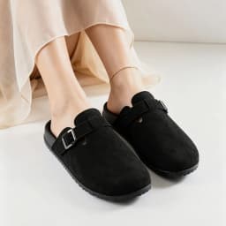 Women Large Size Closed Toe Mules Adjustable Buckle Slip‑on Slippers Ladies Casual Daily Flat Slides For Outdoor Walking