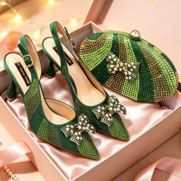 Italian Design Women's African Pointy Toe Thin Heels Streamline Texture Style Fashion Party High Heels And Exquisite Clutch Bags