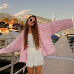 Y-Neck Floral Print Cotton Jacket Padded Coat Pink Lace Up Loose Casual Japanese Cardigan Cotton-Padded Coats Women Warm Outwear