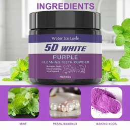 5D White Purple Cleaning Teeth Powder: All-Round Protection, Brightens Teeth, Deep Cleans, Moisturizes & Freshens Breath