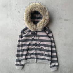 Skull Printing Gothic Plush Brim Warm Striped Color Matching Hoodie Autumn Winter Street Hip Hop Punk Cardigan Women Casual Coat
