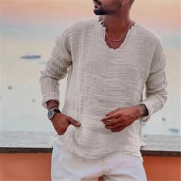 Spring-and-Summer-Men's-Viking-Style-Summer-Shirts-for-Beach-Wear-Casual-Shirts-Pure-Fake-Cup-shaped-Long-Sleeved-V-neck-Tops