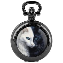 Cool Black White Cat Pattern Arabic Digital Dial Quartz Pocket Watch Vintage Necklace Pendant Chain Gift for Women Man Children