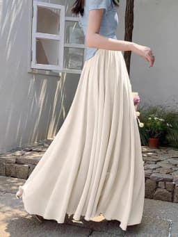 2025 New Women's Chiffon A-Line Maxi Skirt: High Waist Flowy Hem with Elegant Drape & Wide Silhouette