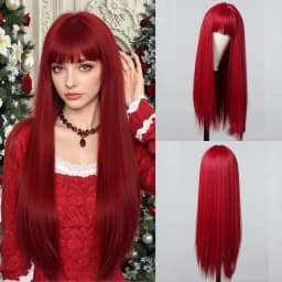 Wine Red Synthetic Wig, Big Wave Wig, Halloween Cosplay Role-Playing, Daily Wear, High-Temperature Silk Wig Cap.