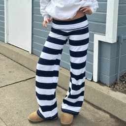 Women Y2k Striped Fold Over Pants Low Rise Yoga Pants Lounge Bottoms Color Block Wide Leg Flare Leggings Sweatpants