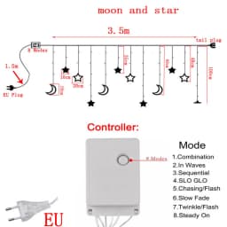 3.5M Christmas LED Star Moon Curtain String Light 220V EU Plug 8 Modes Fairy lights Garland for Home Party Wedding Holiday Decor