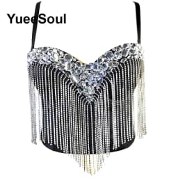 Black Y2K Tops White Rhinestone Sequins Tassel Slim Crop Top New Gothic Party Club Wedding High Street Sexy Corset Top Camis