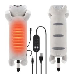 USB Heated Cat Pillow with 5 Heat 5 Timers, Cute Plush Heating Pad for Shoulder Belly Care, Cozy Warm Stuffed Animal Toy