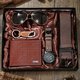 2026 New 5pcs Watch Set for Men in Gift Box Belt Wallet Hair Trimmer Keychain Sunglasses Men’s Watch Gift Box Set Gifts for Him