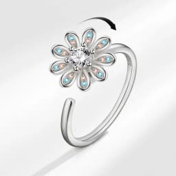 SMJEL Flower Shiny Rhinestone Rotatable Fidget Spinner Ring for Women Anti Anxiety Butterfly Animal Design Anti Stress Accessory