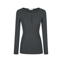 Women's Solid Plain Half Button Front Ribbed Tee Simple Fashion Pullover Top Casual Slim Fit Long Sleeve Round Neck T-Shirt 2026